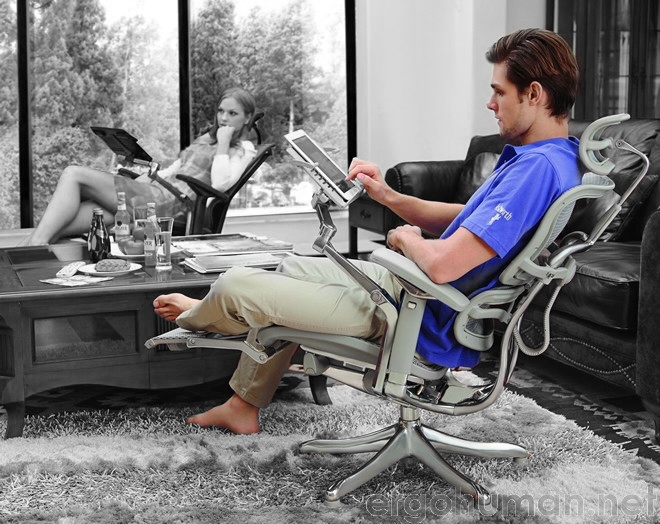 Ergohuman Plus Grey Frame with Leg Rest and Notebook Arm